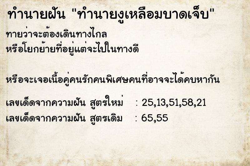 ทำนายฝันทำนายฝันทำนายงูเหลือมบาดเจ็บ
