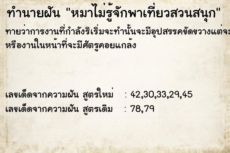 ทำนายฝันทำนายฝันหมาไม่รู้จักพาเที่ยวสวนสนุก