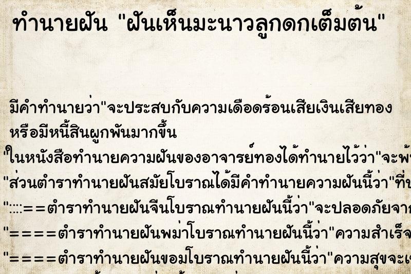ทำนายฝัน ฝันเห็นมะนาวลูกดกเต็มต้น ทำนายฝัน ฝันเห็นมะนาวลูกดกเต็มต้น