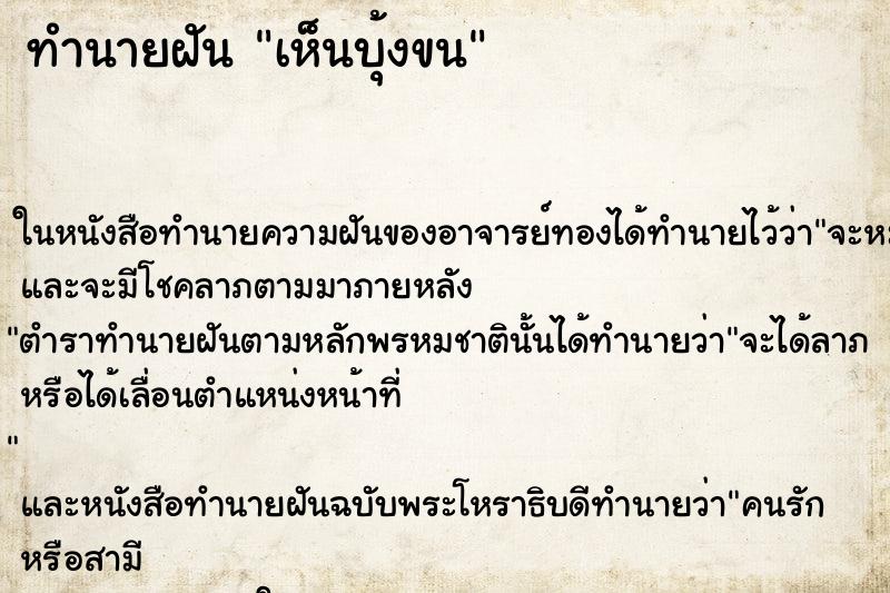 ทำนายฝันทำนายฝันเห็นบุ้งขน