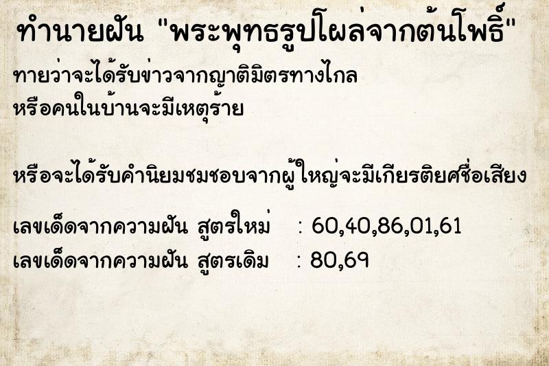 ทำนายฝันทำนายฝันพระพุทธรูปโผล่จากต้นโพธิ์