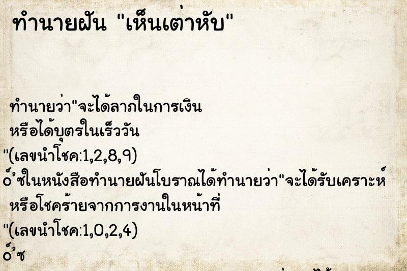 ทำนายฝัน เห็นเต่าหับ ทำนายฝัน เห็นเต่าหับ