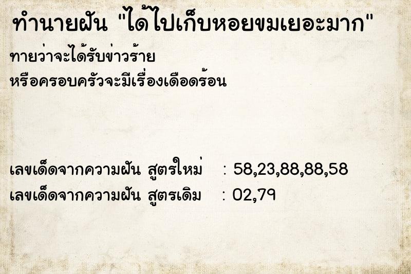ทำนายฝันทำนายฝันได้ไปเก็บหอยขมเยอะมาก