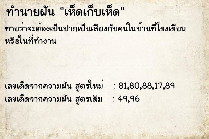 ทำนายฝัน เห็ดเก็บเห็ด ทำนายฝัน เห็ดเก็บเห็ด