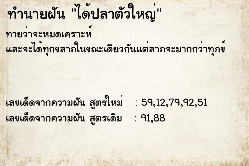 ทำนายฝัน ได้ปลาตัวใหญ่ ทำนายฝัน ได้ปลาตัวใหญ่