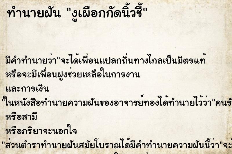 ทำนายฝันงูเผือกกัดนิ้วชี้ ทำนายฝันทำนายฝันงูเผือกกัดนิ้วชี้