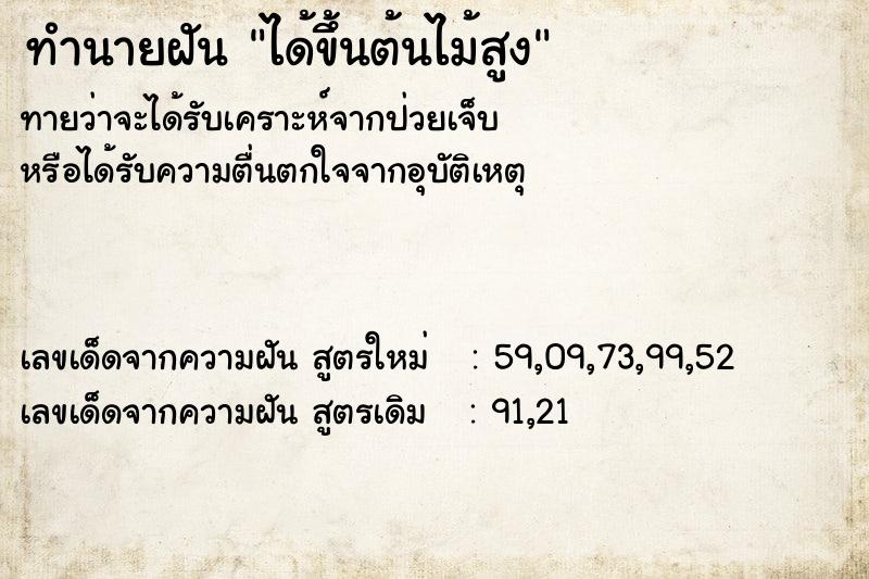 ทำนายฝันทำนายฝันได้ขึ้นต้นไม้สูง