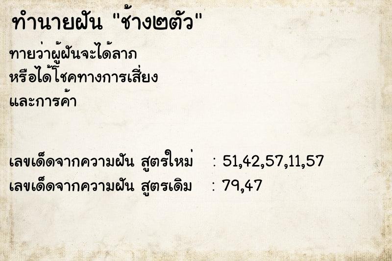 ทำนายฝัน ช้าง๒ตัว ทำนายฝัน ช้าง๒ตัว