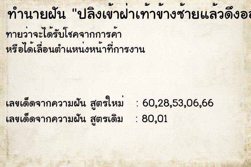 ทำนายฝันทำนายฝันปลิงเข้าฝ่าเท้าข้างซ้ายแล้วดึงออก