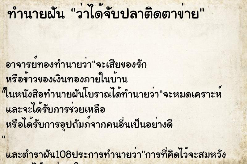 ทำนายฝันทำนายฝันว่าได้จับปลาติดตาข่าย