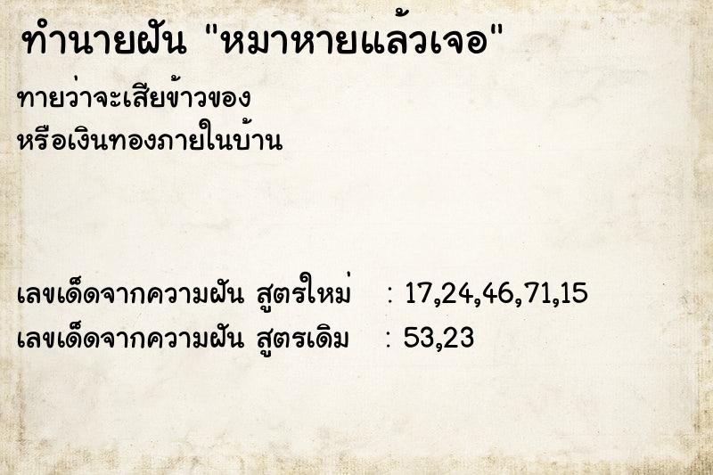 ทำนายฝัน หมาหายแล้วเจอ