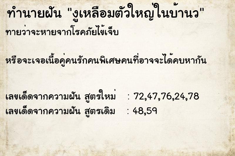 ทำนายฝันทำนายฝันงูเหลือมตัวใหญ่ในบ้านว