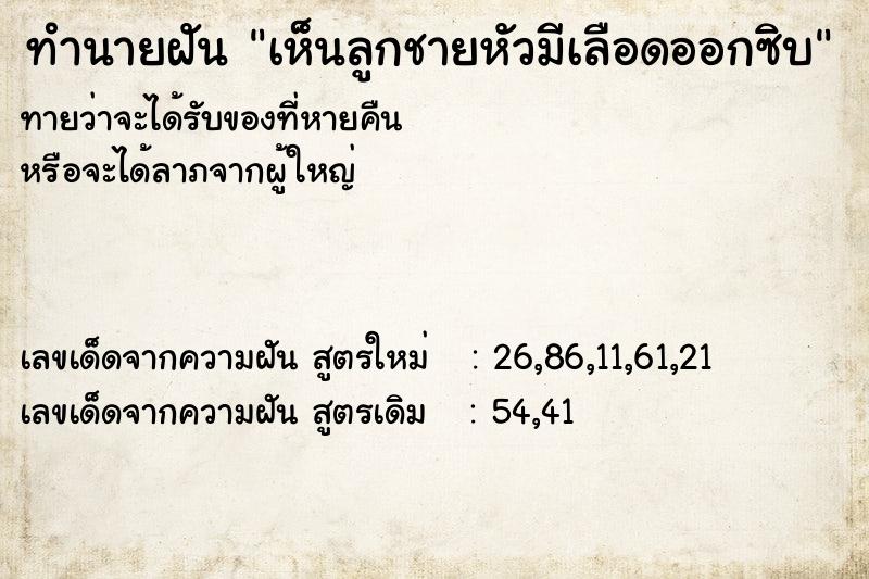 ทำนายฝันทำนายฝันเห็นลูกชายหัวมีเลือดออกซิบ