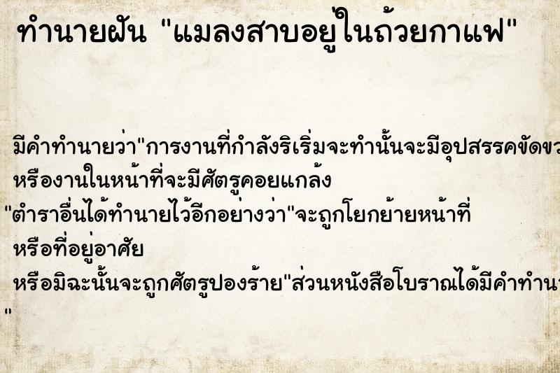 ทำนายฝันทำนายฝันแมลงสาบอยู่ในถ้วยกาแฟ