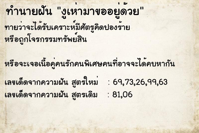 ทำนายฝันงูเห่ามาขออยู่ด้วย ทำนายฝันทำนายฝันงูเห่ามาขออยู่ด้วย