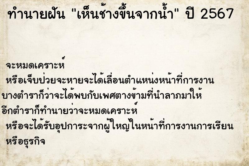 ทำนายฝัน เห็นช้างขึ้นจากน้ำ ทำนายฝัน เห็นช้างขึ้นจากน้ำ