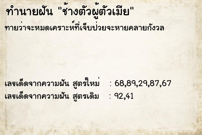 ทำนายฝันทำนายฝันช้างตัวผู้ตัวเมีย
