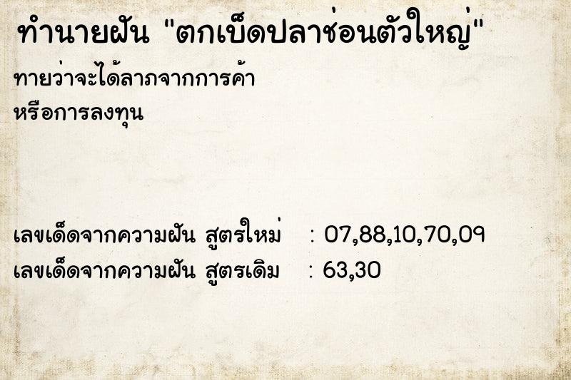 ทำนายฝันตกเบ็ดปลาช่อนตัวใหญ่ ทำนายฝันทำนายฝันตกเบ็ดปลาช่อนตัวใหญ่