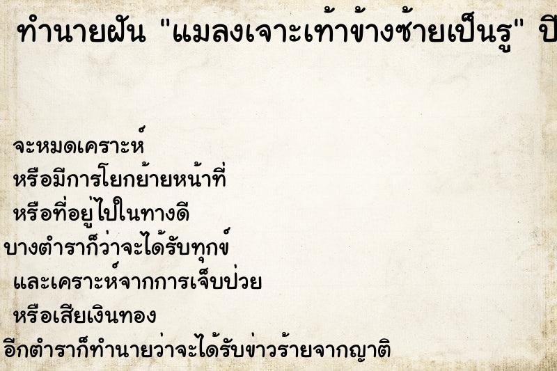 ทำนายฝันทำนายฝันแมลงเจาะเท้าข้างซ้ายเป็นรู