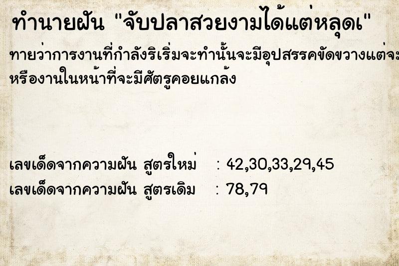 ทำนายฝันทำนายฝันจับปลาสวยงามได้แต่หลุดà
