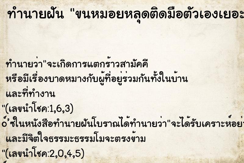 ทำนายฝัน ขนหมอยหลุดติดมือตัวเองเยอะมาก