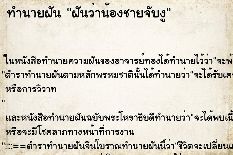 ทำนายฝันทำนายฝันฝันว่าน้องชายจับงู