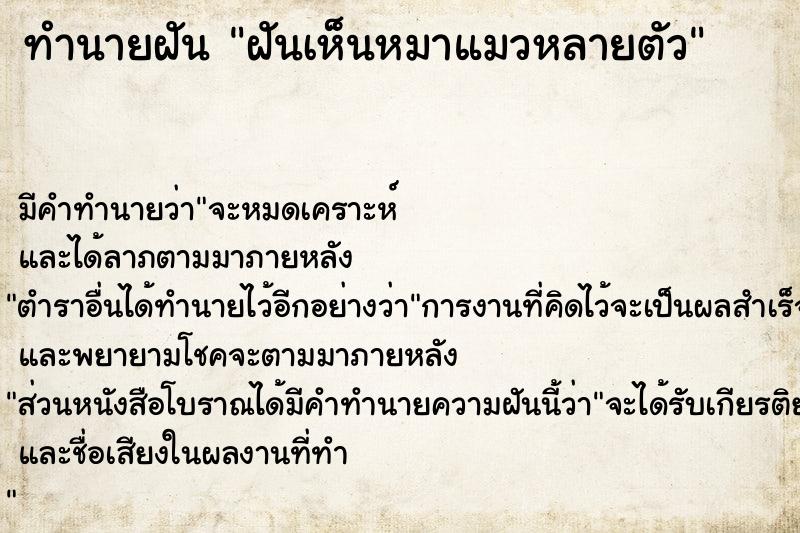 ทำนายฝันทำนายฝันฝันเห็นหมาแมวหลายตัว
