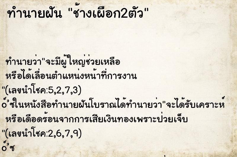 ทำนายฝัน ช้างเผือก2ตัว