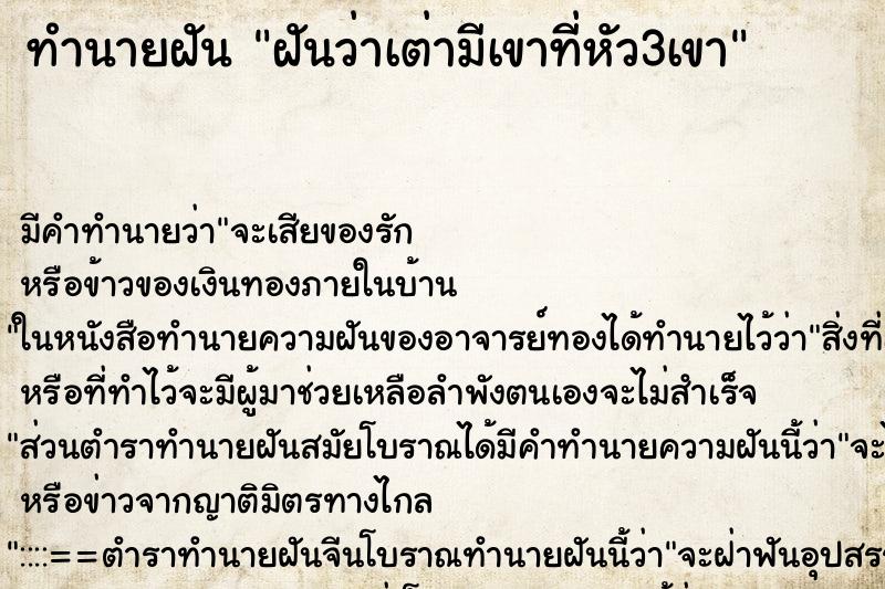 ทำนายฝันทำนายฝันฝันว่าเต่ามีเขาที่หัว3เขา