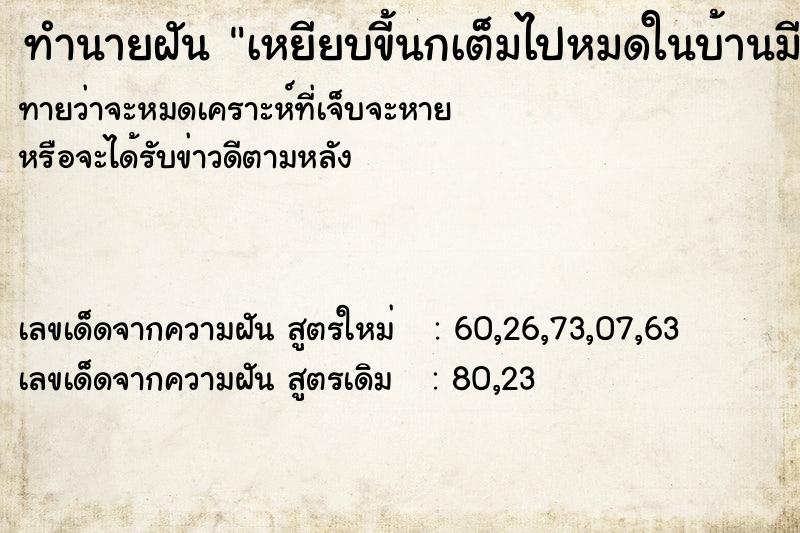 ทำนายฝันทำนายฝันเหยียบขี้นกเต็มไปหมดในบ้านมีแต่ขี้นก