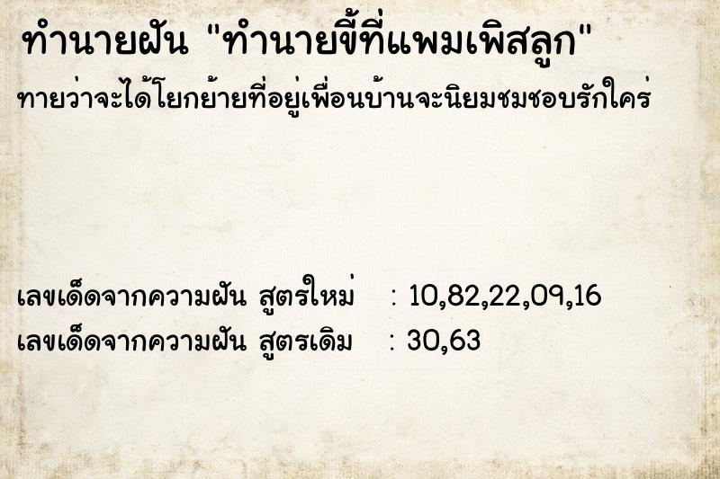 ทำนายฝันทำนายขี้ที่แพมเพิสลูก ทำนายฝันทำนายฝันทำนายขี้ที่แพมเพิสลูก