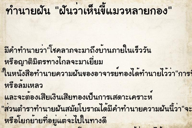 ทำนายฝัน ฝันว่าเห็นขี้แมวหลายกอง ทำนายฝัน ฝันว่าเห็นขี้แมวหลายกอง