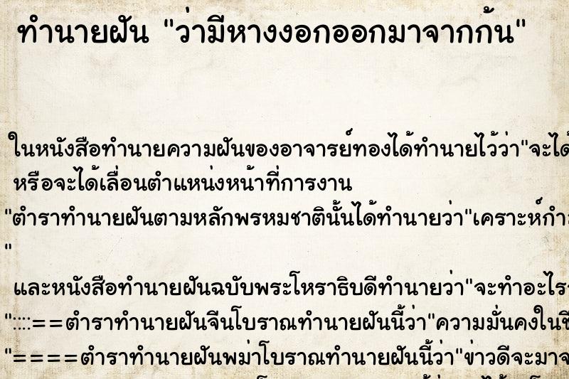 ทำนายฝัน ว่ามีหางงอกออกมาจากก้น ทำนายฝัน ว่ามีหางงอกออกมาจากก้น