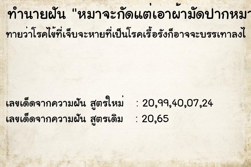 ทำนายฝันทำนายฝันหมาจะกัดแต่เอาผ้ามัดปากหมา