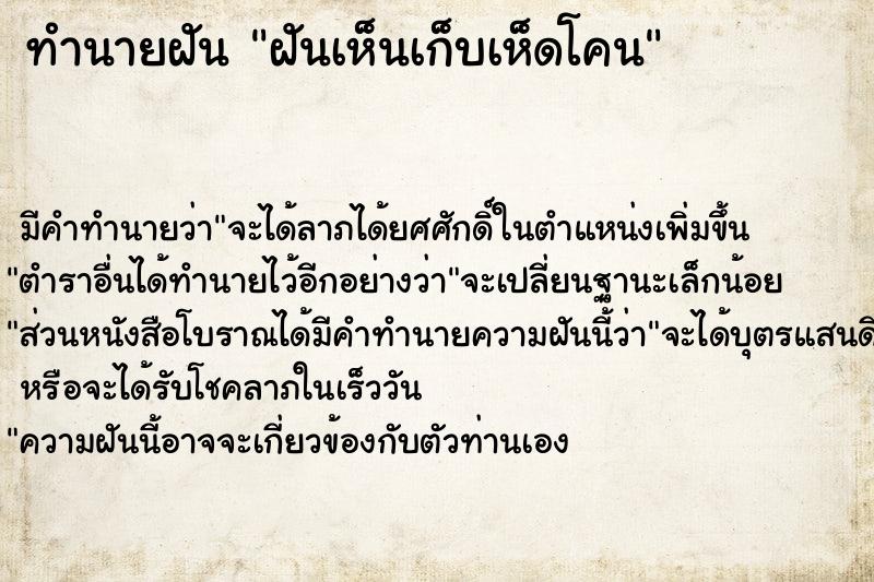 ทำนายฝัน ฝันเห็นเก็บเห็ดโคน ตำราโบราณ แม่นที่สุดในโลก