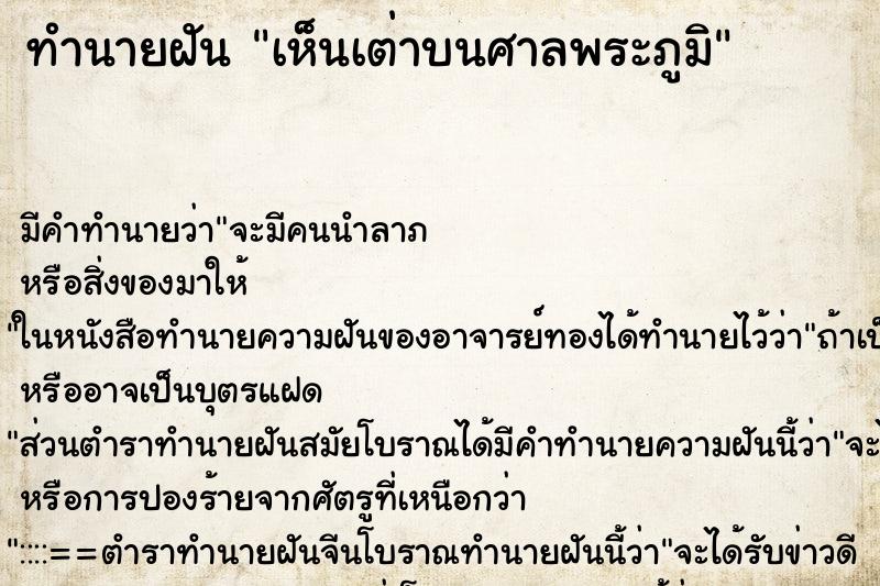 ทำนายฝัน เห็นเต่าบนศาลพระภูมิ ทำนายฝัน เห็นเต่าบนศาลพระภูมิ