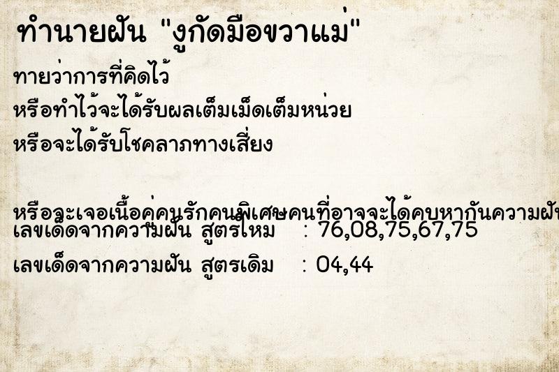 ทำนายฝันงูกัดมือขวาแม่ ทำนายฝันทำนายฝันงูกัดมือขวาแม่