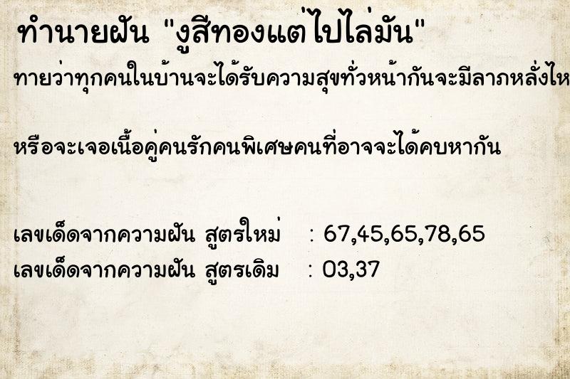 ทำนายฝันทำนายฝันงูสีทองแต่ไปไล่มัน