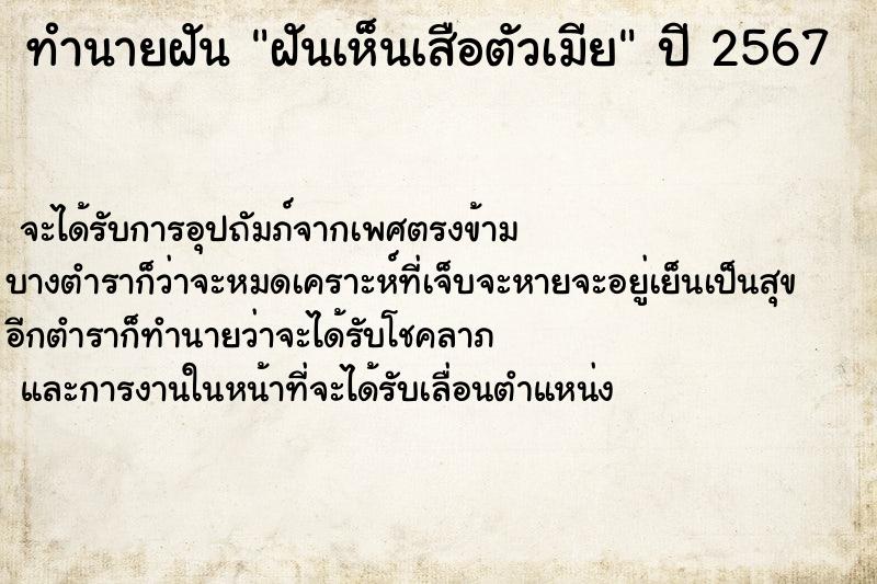 ทำนายฝันทำนายฝันฝันเห็นเสือตัวเมีย