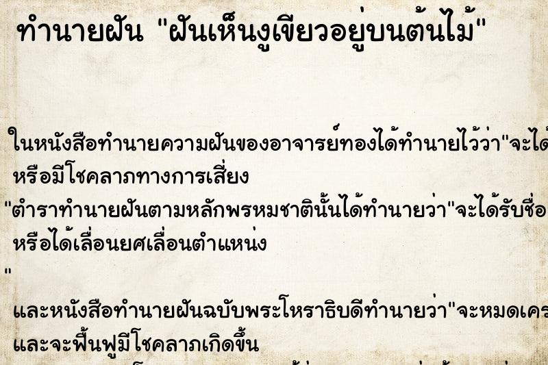 ทำนายฝันฝันเห็นงูเขียวอยู่บนต้นไม้ ทำนายฝันทำนายฝันฝันเห็นงูเขียวอยู่บนต้นไม้