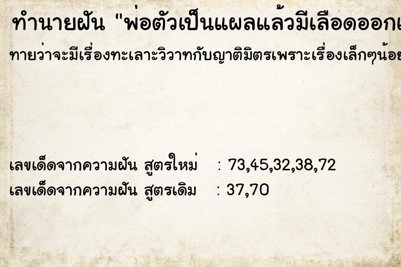 ทำนายฝันทำนายฝันพ่อตัวเป็นแผลแล้วมีเลือดออกเต็มเลย