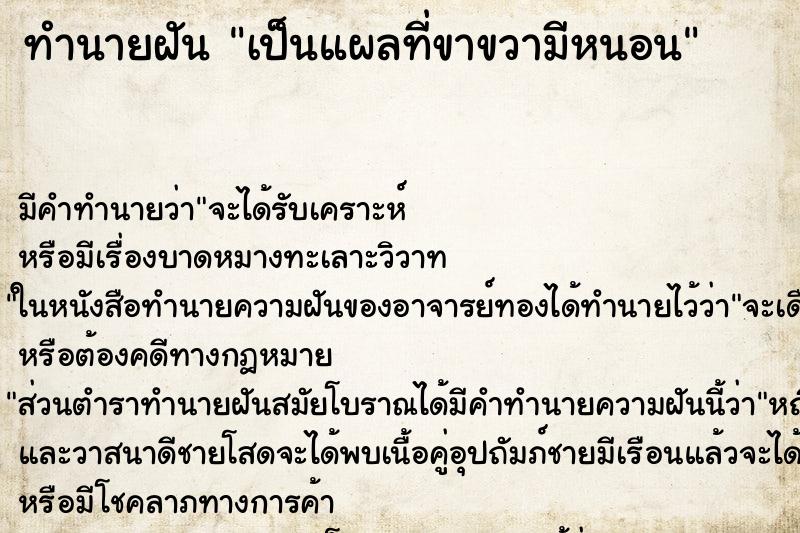 ทำนายฝัน เป็นแผลที่ขาขวามีหนอน ทำนายฝัน เป็นแผลที่ขาขวามีหนอน