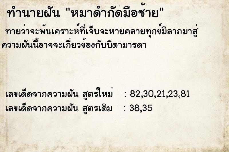 ทำนายฝันหมาดํากัดมือซ้าย ทำนายฝันทำนายฝันหมาดํากัดมือซ้าย