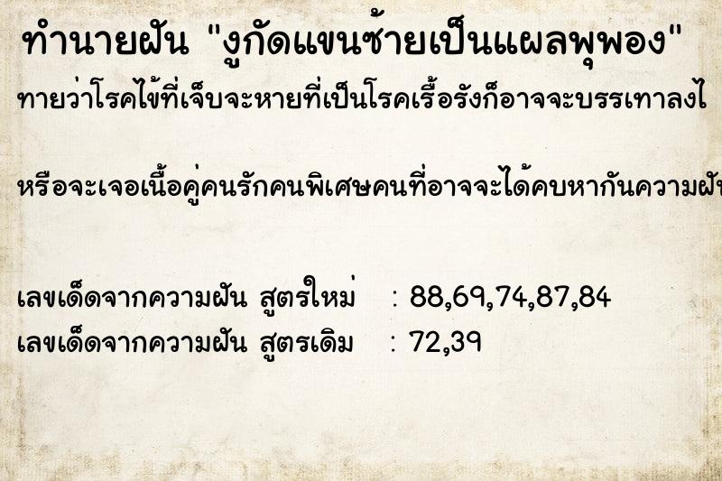 ทำนายฝันทำนายฝันงูกัดแขนซ้ายเป็นแผลพุพอง