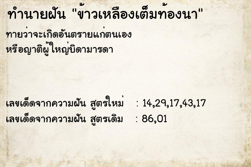 ทำนายฝันข้าวเหลืองเต็มท้องนา ทำนายฝันทำนายฝันข้าวเหลืองเต็มท้องนา