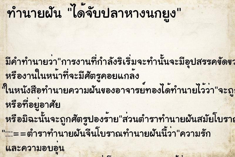 ทำนายฝัน ได้จับปลาหางนกยูง