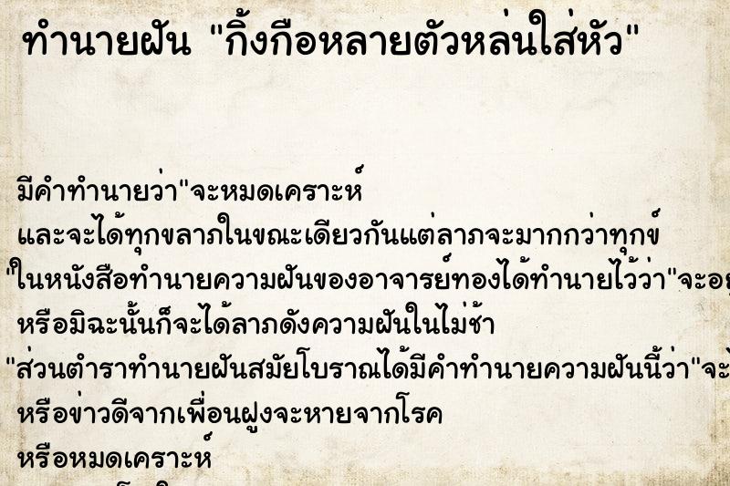 ทำนายฝัน กิ้งกือหลายตัวหล่นใส่หัว ทำนายฝัน กิ้งกือหลายตัวหล่นใส่หัว