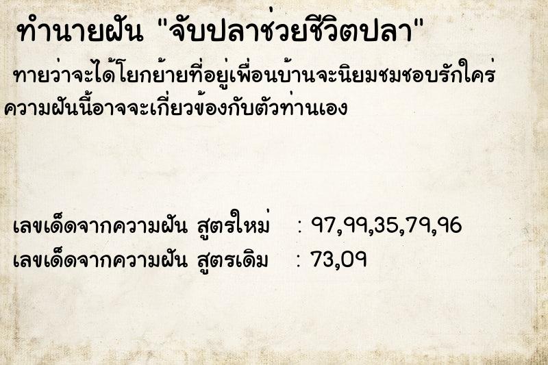 ทำนายฝันทำนายฝันจับปลาช่วยชีวิตปลา