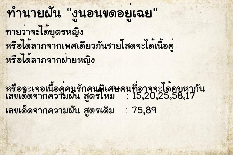 ทำนายฝันทำนายฝันงูนอนขดอยู่เฉย