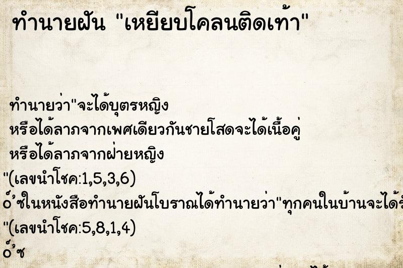 ทำนายฝัน เหยียบโคลนติดเท้า
